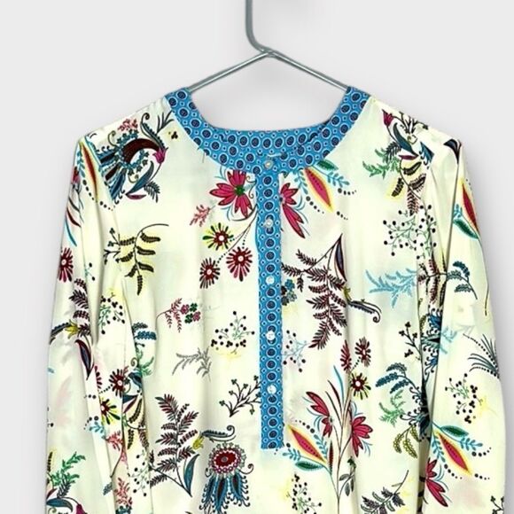 NWOT Talbots Band Collar Popover Top Blouse Cream Floral Long Sleeve size L - Picture 3 of 13